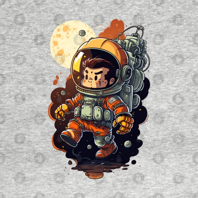 CUTE CHIBI MECH ASTRONAUT IN OUTERSPACE WITH PLANETS by athirdcreatives